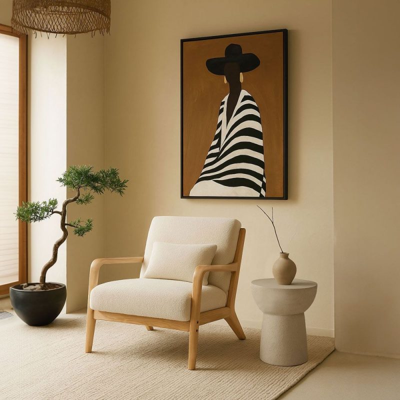 Organic Πολυθρόνα Μπεζ Μπουκλέ με Μαξιλάρι Στήριξης